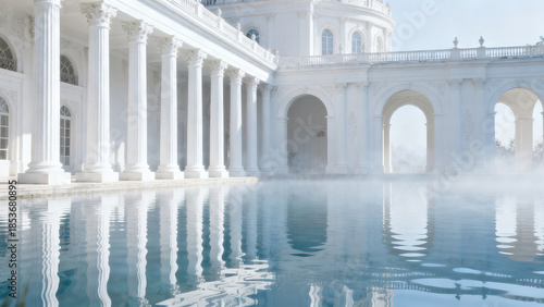 White Colonnade Pool Classical Architecture Photography