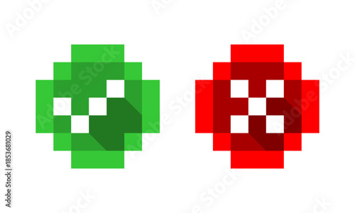 Set check mark and wrong sign in circle pixel icon flat vector design