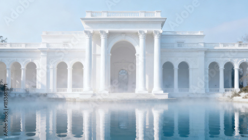 White Colonnade Pool Classical Architecture Photography