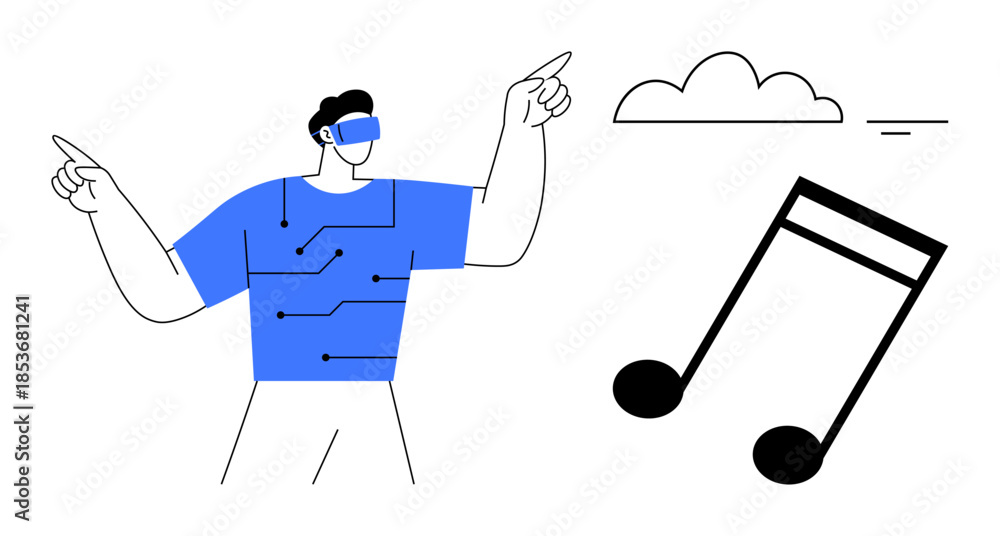 Fototapeta premium VR music technology. VR music connects users with digital experiences through innovative tech. VR music enables interaction with creativity, sound, and immersive technology. For music, technology