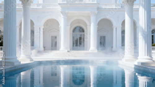 White Colonnade Pool Classical Architecture Photography