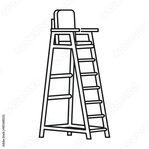 Wooden ladder with shelf isolated on white background