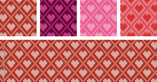 Seamless knitted heart pattern with geometric diamond design
