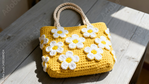 Yellow Daisy Crocheted Bag Still Life Photography