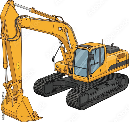 Yellow Excavator Machine on White Background