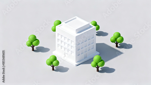 White Low-Poly Small House Model 3D Scene