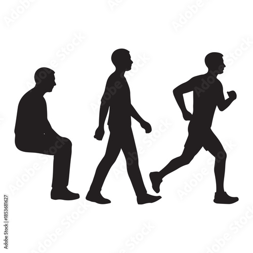 man and woman sitting, walking, running Vector silhouette