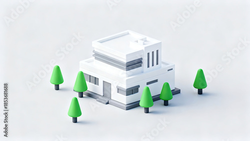 White Low-Poly Small House Model 3D Scene