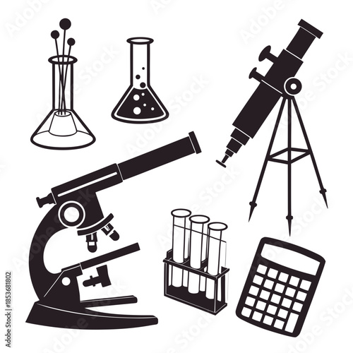 Black and white of science equipment laboratory microscope