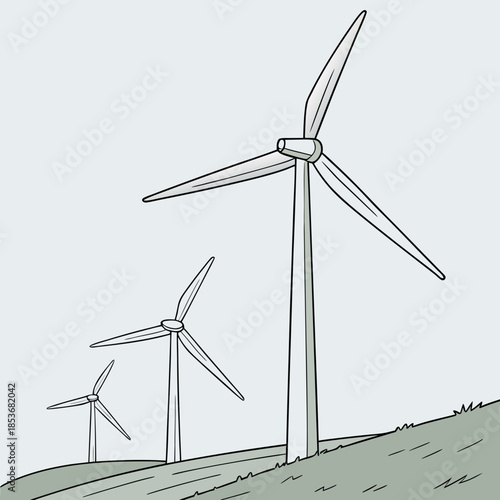 Wind turbines on a green hill with subtle shading and clean outlines