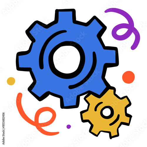 Doodle style gears working together for a project