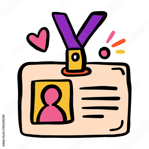 Doodle Style Identification Badge with Heart and Sparkle Icon for Access and Recognition
