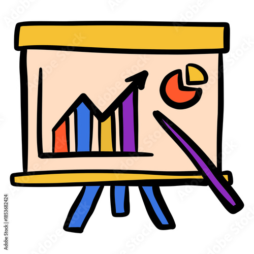 Doodle Style Presentation Board with Growing Bar Chart and Pie Chart for Business Analysis