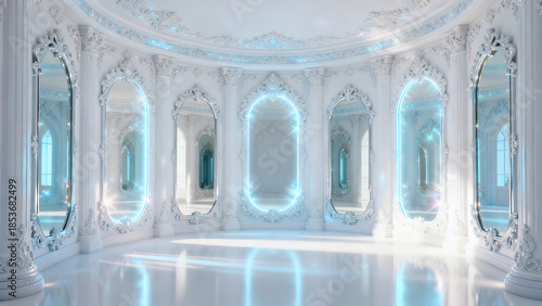 White Baroque Mirror Hall 3D Scene