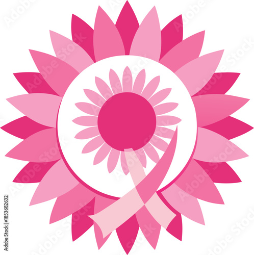 A stylized pink flower design symbolizing breast cancer awareness and support