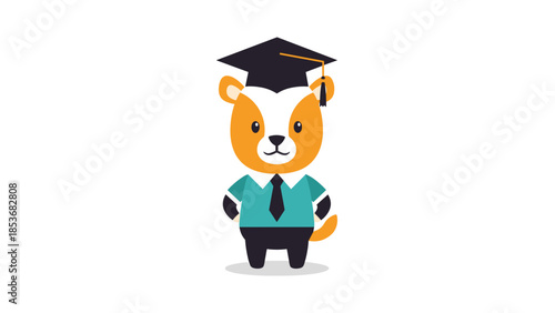 Cartoon Dog Wearing Graduation Cap and Tie.