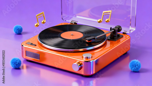 Orange Turntable Music Element 3D Scene