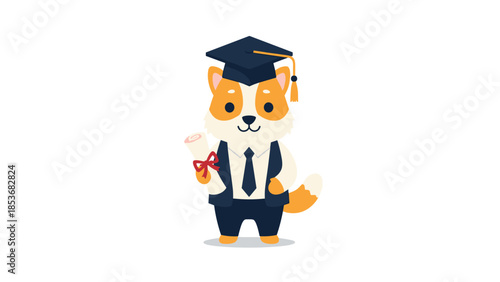 Cartoon Fox Wearing Graduation Cap and Gown.