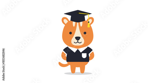 Cartoon Graduate Bear Wearing Graduation Cap.
