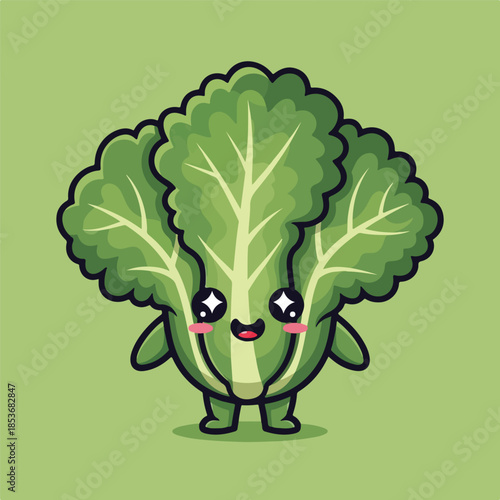 Cute Kawaii Bok Choy Mascot Character on Green Background