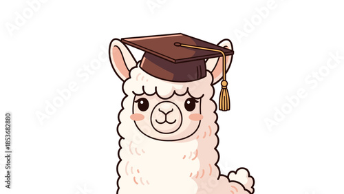 Cartoon Llama Wearing Graduation Cap.