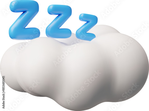 A 3D white cloud with blue letters ZZZ, symbolizing rest and sleep.