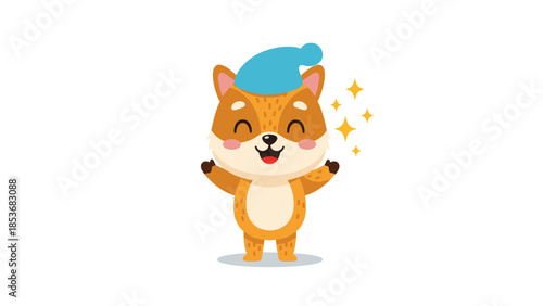 Happy Cartoon Shiba Inu Dog Character.