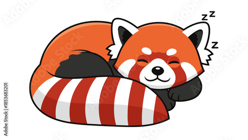 Sleeping Red Panda Cartoon Character Illustration.