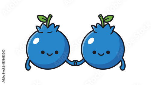 Two Blue Cartoon Fruits with Smiling Faces.
