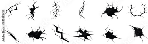 Collection of Black Silhouette Cracked and Broken Surface Textures