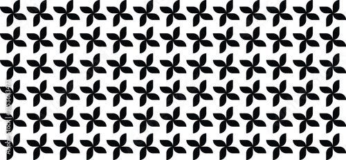 Seamless Black and White Four-Leaf Clover Pinwheel Geometric Pattern Repeating Tile Background Texture