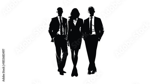 Silhouette of three confident business professionals standing together against a