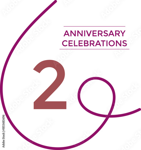 2 anniversary celebration simple purple color. Perfect for representing milestone events, romantic moments, company anniversaries, wedding celebrations, or special achievements. Ideal for use in marke
