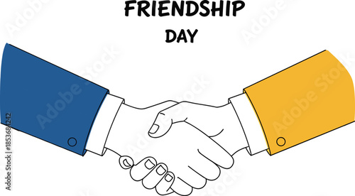 Friendship day handshake illustration symbolizing unity, trust and partnership, colorful flat design concept isolated on white background