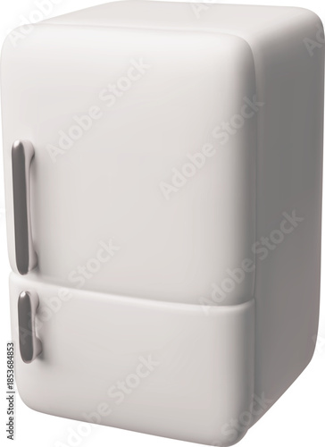 Fridge 3D cartoon plastic style vector icon, white refrigerator household kitchen electric appliance, cold food storage