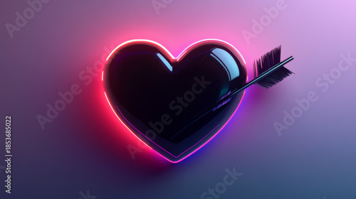 Iridescent Heart Pierced by an Arrow Symbolizing Love and Passion