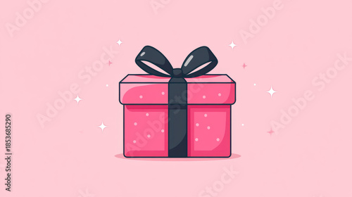 Minimalist Icon of a Gift Box with Sparkling Stars on a Pink Background