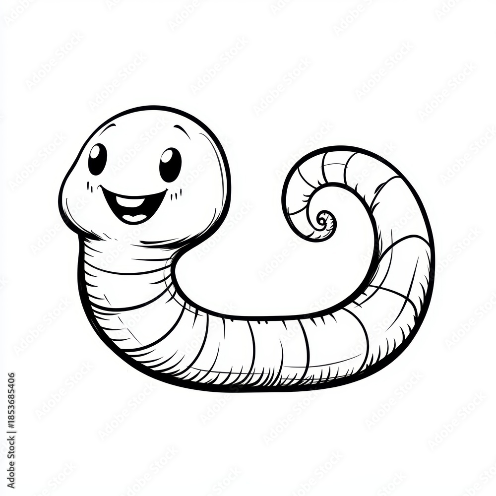 Fototapeta premium Charming cartoon worm illustration with a delightful smile on a white background.