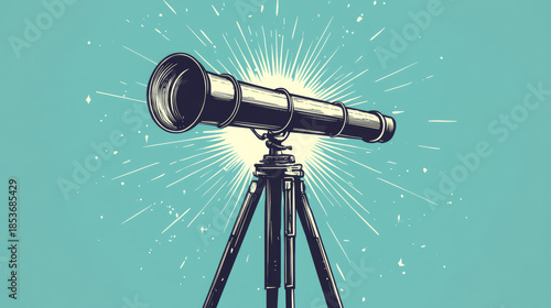 Vintage Telescope on a Tripod with a Starburst Effect Against a Blue Sky