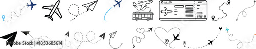 Line icon symbol of travel and route. Vector icon.Paper plane with dotted line, Origami paper airplane, Travel symbol,Plane icon set. Flight transport symbol. Airplane icon. Plane symbol.