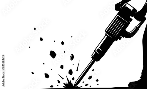 Power Drill Breaking Concrete Surface Illustration on White Background