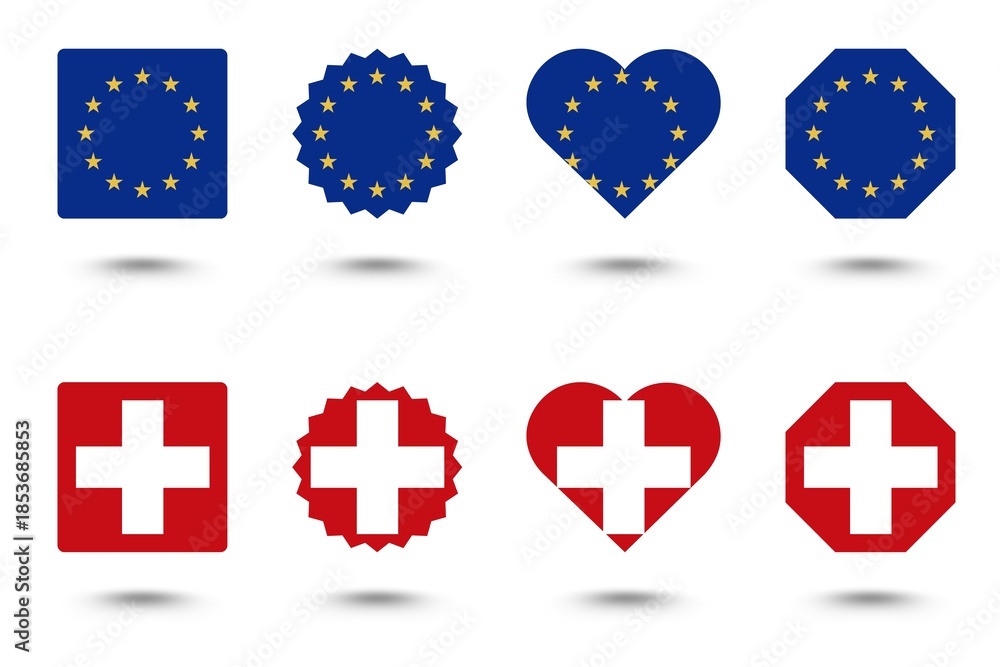 Obraz premium Europe flag buttons. European union Switzerland flags 