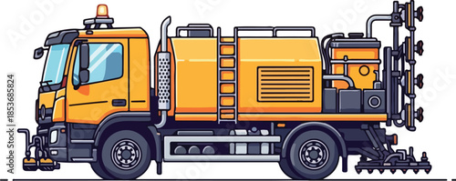 Orange Street Sweeper Truck Vector Illustration