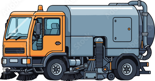 Orange Street Sweeper Truck Illustration
