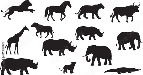 Collection of African Wildlife Animal Silhouettes black