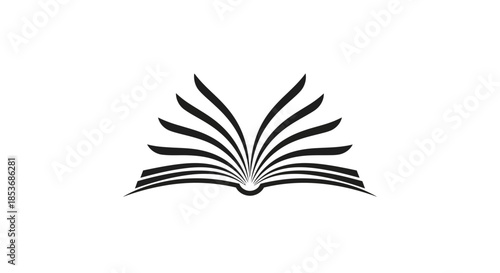 Open Book Icon – Black Silhouette Vector for Education and Literature
