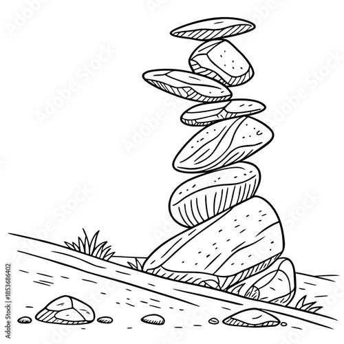 Balanced rock formation in desert landscape