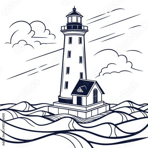 Lighthouse over waves