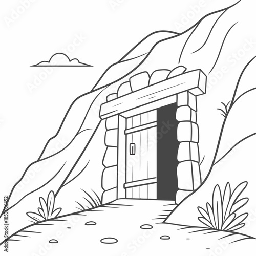 Stone door in mountain