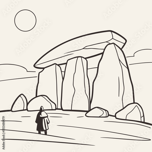 Ancient stone structure in open landscape